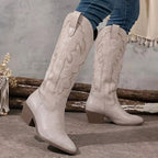Aurelia | Women's Knee-High Cowgirl Boots with Embroidery, Block Heel Western Boots | The Dress Cellar