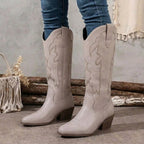 Aurelia | Women's Knee-High Cowgirl Boots with Embroidery, Block Heel Western Boots | The Dress Cellar