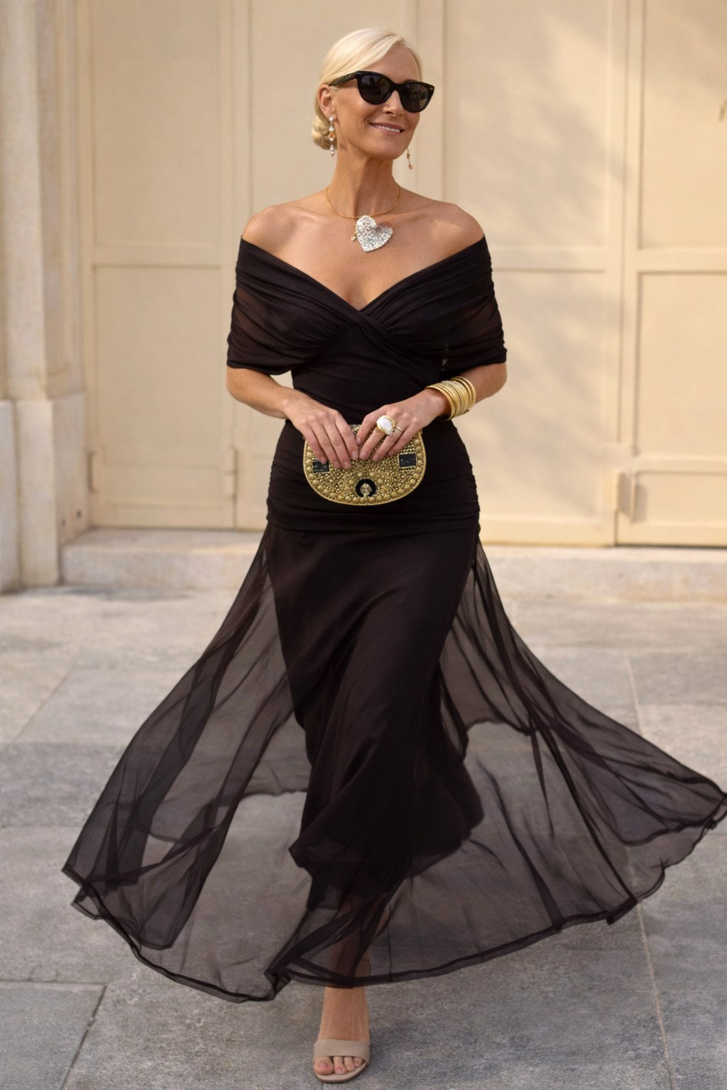 Aurelie | Women's V-Neck Chiffon Maxi Dress, Flowing Ankle-Length Dress | The Dress Cellar