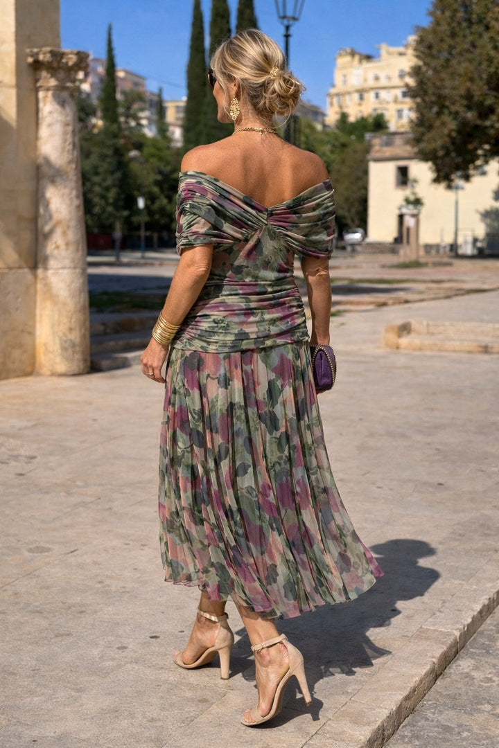 Aurelie | Women's V-Neck Chiffon Maxi Dress, Flowing Ankle-Length Dress | The Dress Cellar