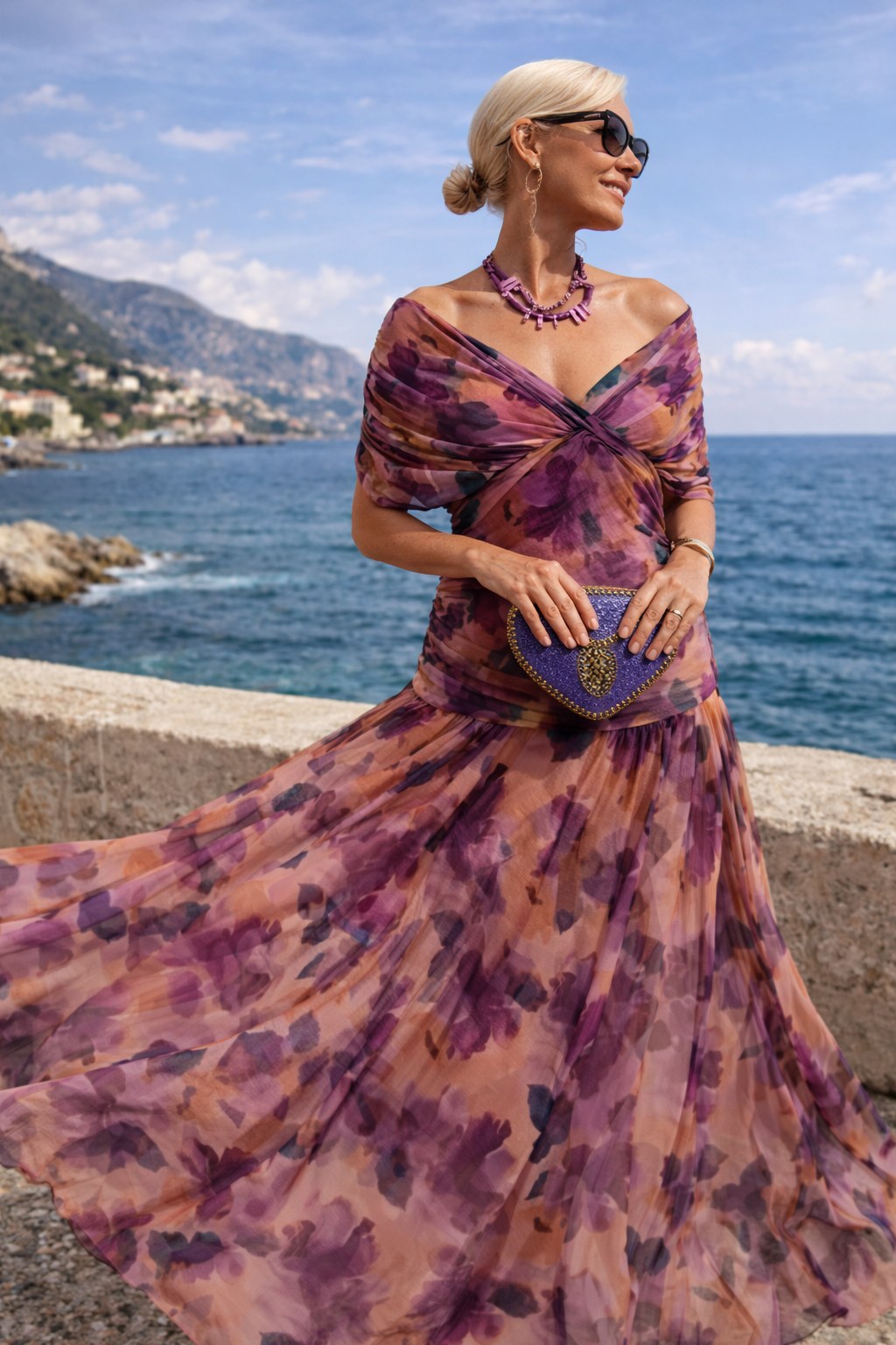 Aurelie | Women's V-Neck Chiffon Maxi Dress, Flowing Ankle-Length Dress | The Dress Cellar