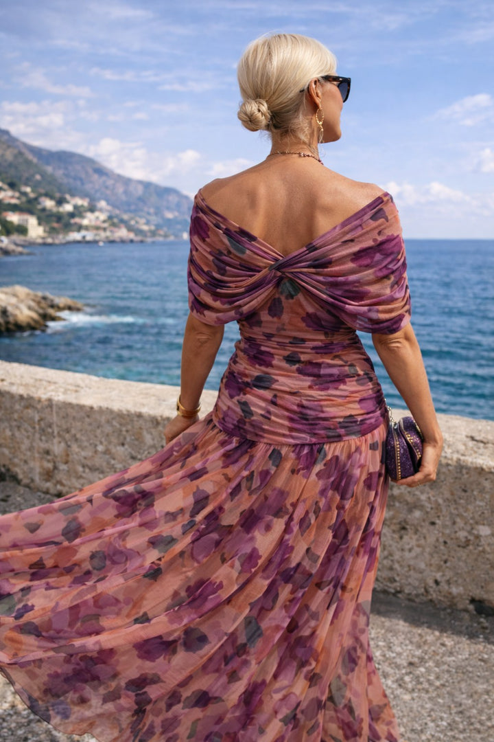 Aurelie | Women's V-Neck Chiffon Maxi Dress, Flowing Ankle-Length Dress | The Dress Cellar