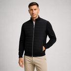 Austin | Men's Quilted Hybrid Jacket, Knitted Sleeves Autumn Jacket | The Dress Cellar | Black