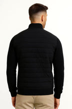 Austin | Men's Quilted Hybrid Jacket, Knitted Sleeves Autumn Jacket | The Dress Cellar | Navy