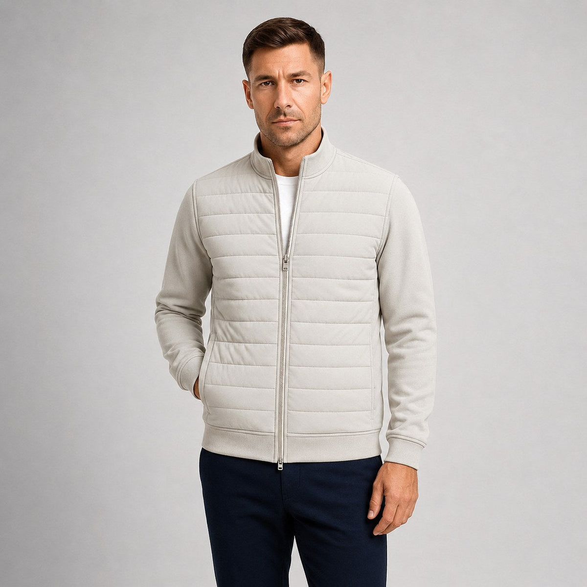 Austin | Men's Quilted Hybrid Jacket, Knitted Sleeves Autumn Jacket | The Dress Cellar