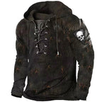 Austin | Men's Skull Graphic Hoodie with Lace-Up Front, Bold Statement Hoodie | The Dress Cellar | Coffee