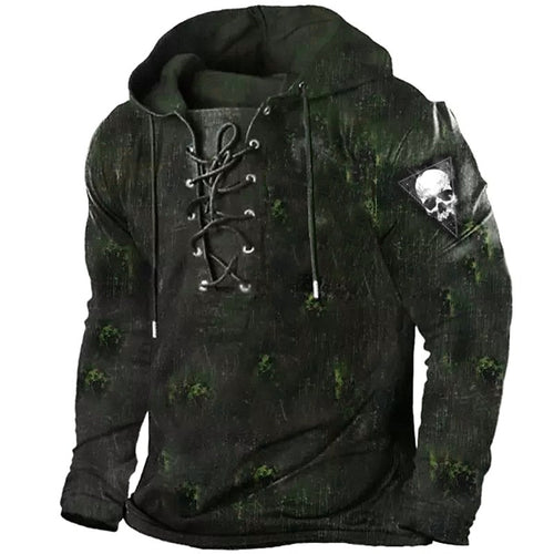 Austin | Men's Skull Graphic Hoodie with Lace-Up Front, Bold Statement Hoodie | The Dress Cellar | Green