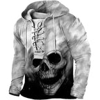 Austin | Men's Skull Graphic Hoodie with Lace-Up Front, Bold Statement Hoodie | The Dress Cellar | White