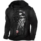 Austin | Men's Skull Graphic Hoodie with Lace-Up Front, Bold Statement Hoodie | The Dress Cellar | Black