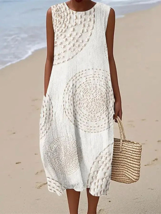 Ava | Women's Soft Embroidered Sleeveless Midi Dress - Ivory Snow
