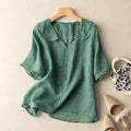 Avery | Vintage Button-Detail Long Sleeve Blouse - Green