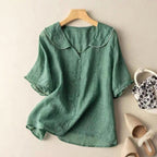 Avery | Vintage Button-Detail Long Sleeve Blouse - Green