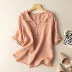 Avery | Vintage Button-Detail Long Sleeve Blouse - Peach
