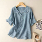 Avery | Vintage Button-Detail Long Sleeve Blouse - Blue