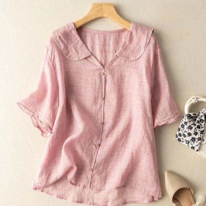 Avery | Vintage Button-Detail Long Sleeve Blouse - Pink
