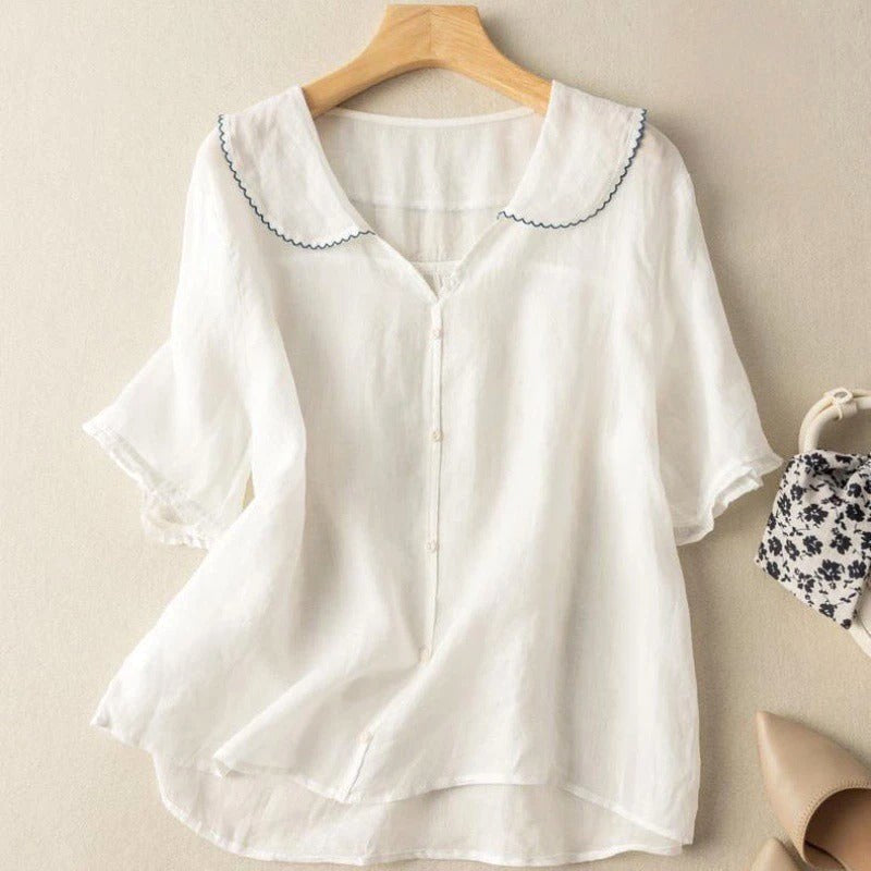 Avery | Vintage Button-Detail Long Sleeve Blouse - White