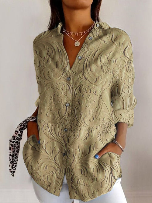 Avery | Women's Floral Embossed Button-Up Shirt - image 1