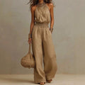 Avery | Women's Halter Wide-Leg Jumpsuit - Brown