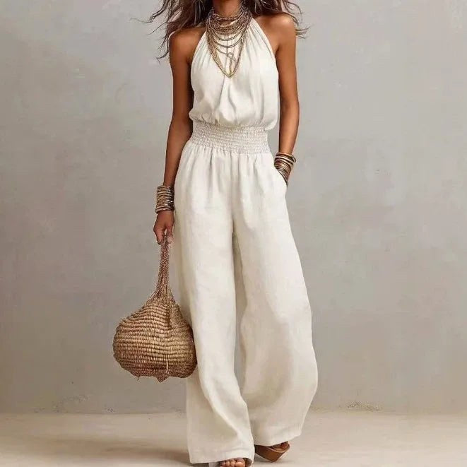 Avery | Women's Halter Wide-Leg Jumpsuit - White