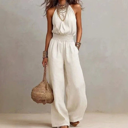Avery | Women's Halter Wide-Leg Jumpsuit - White