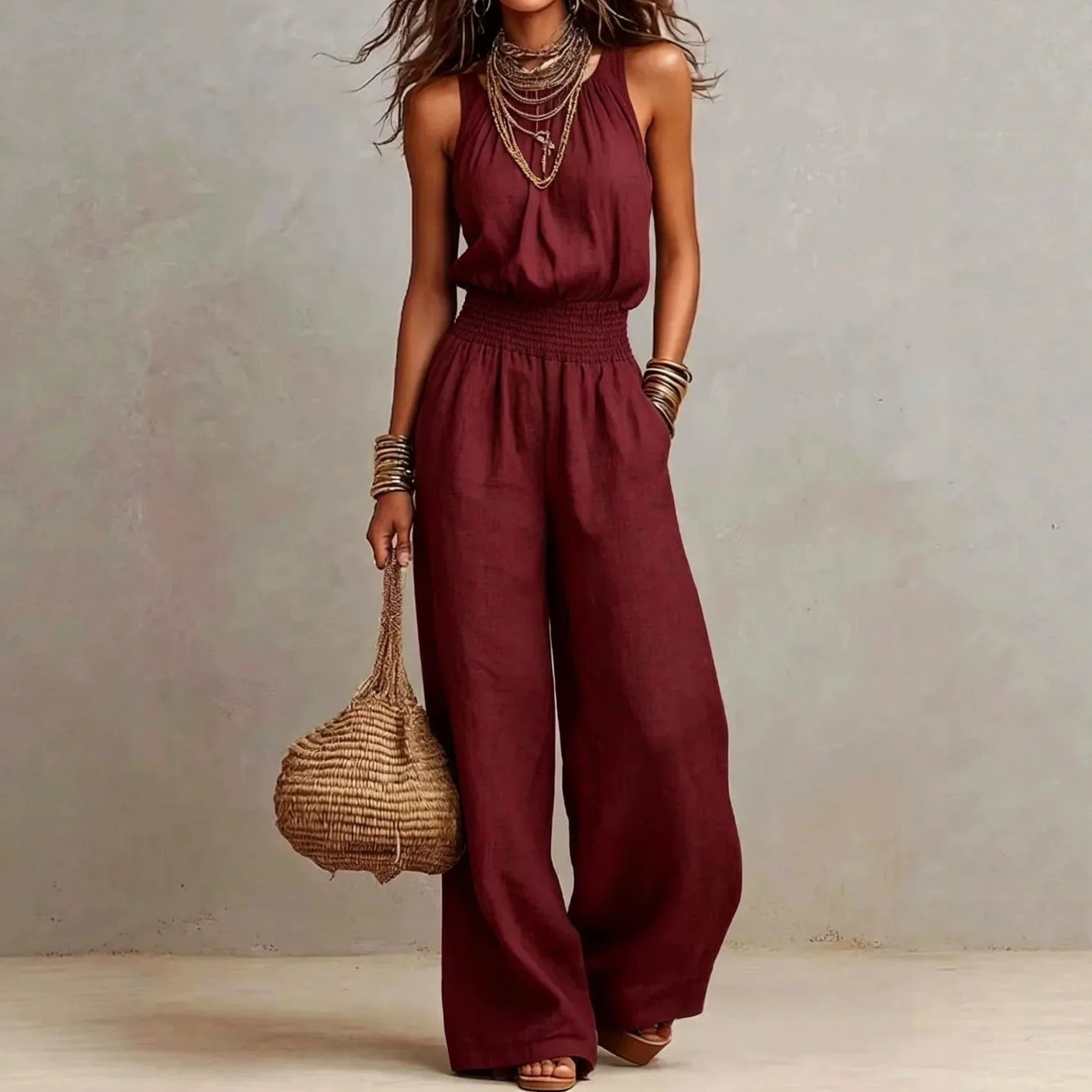 Avery | Women's Halter Wide-Leg Jumpsuit - Red