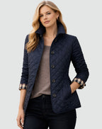 Vivian | Women's Quilted Button-Front Jacket, Lightweight Mid-Season Coat | The Dress Cellar | Navy Blue
