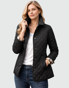 Catherine | Women's Quilted Button-Front Jacket, Lightweight Structured Coat | The Dress Cellar | Black