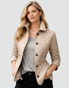 Catherine | Women's Quilted Button-Front Jacket, Lightweight Structured Coat | The Dress Cellar | Khaki
