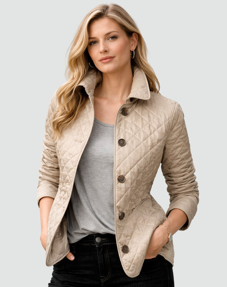 Catherine | Women's Quilted Button-Front Jacket, Lightweight Structured Coat | The Dress Cellar | Khaki