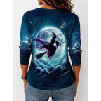Avery | Women's Witch Graphic Long Sleeve Top, Autumn Festive Tee | The Dress Cellar | Yellow