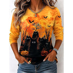 Avery | Women's Witch Graphic Long Sleeve Top, Autumn Festive Tee | The Dress Cellar | Navy Blue