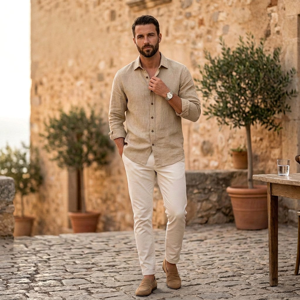 Bart | Men's Long-Sleeve Linen Shirt, Loose-Fitting Summer Shirt | The Dress Cellar