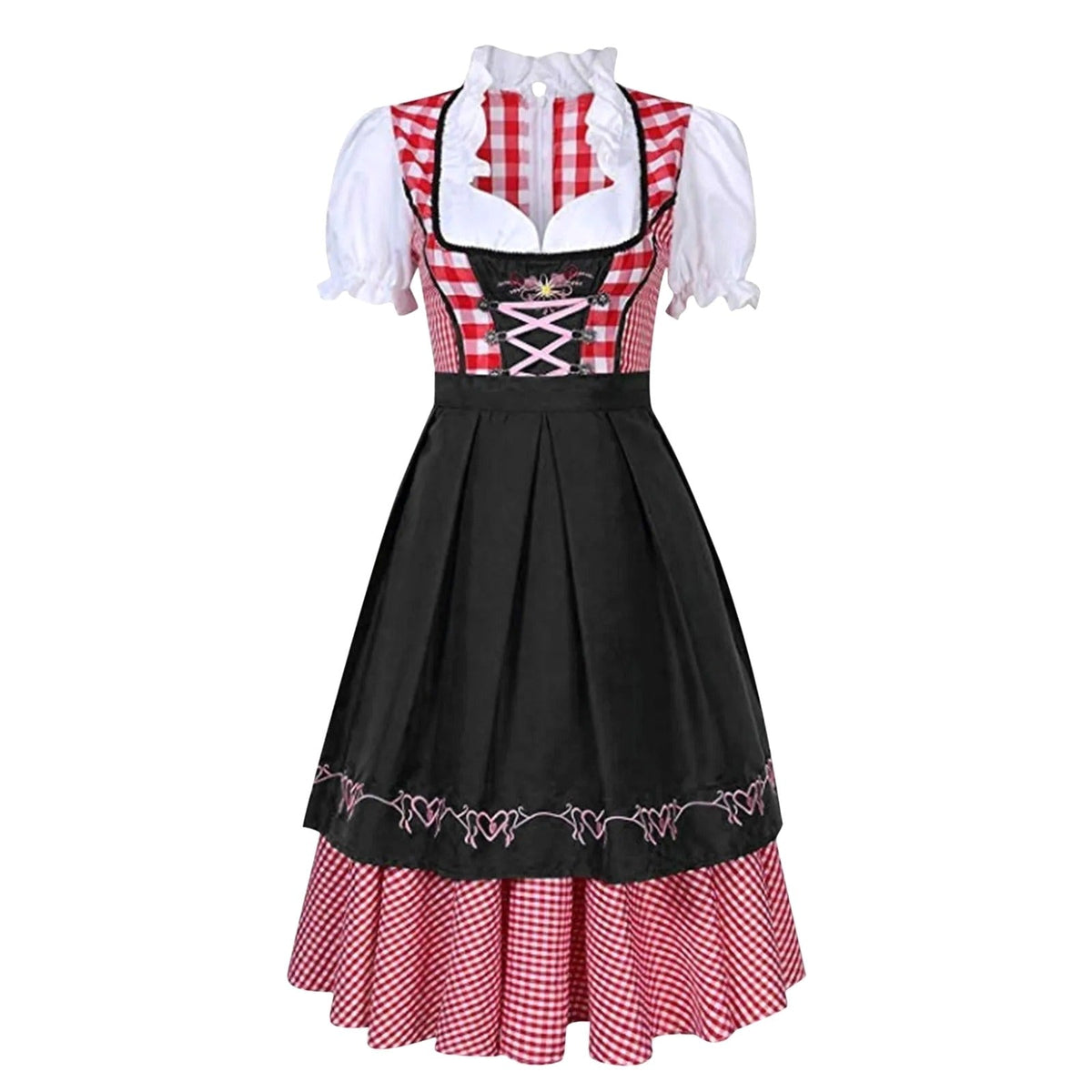 Paige | Women's Dirndl Check Dress, Short Puff Sleeve Bavarian Dress | The Dress Cellar