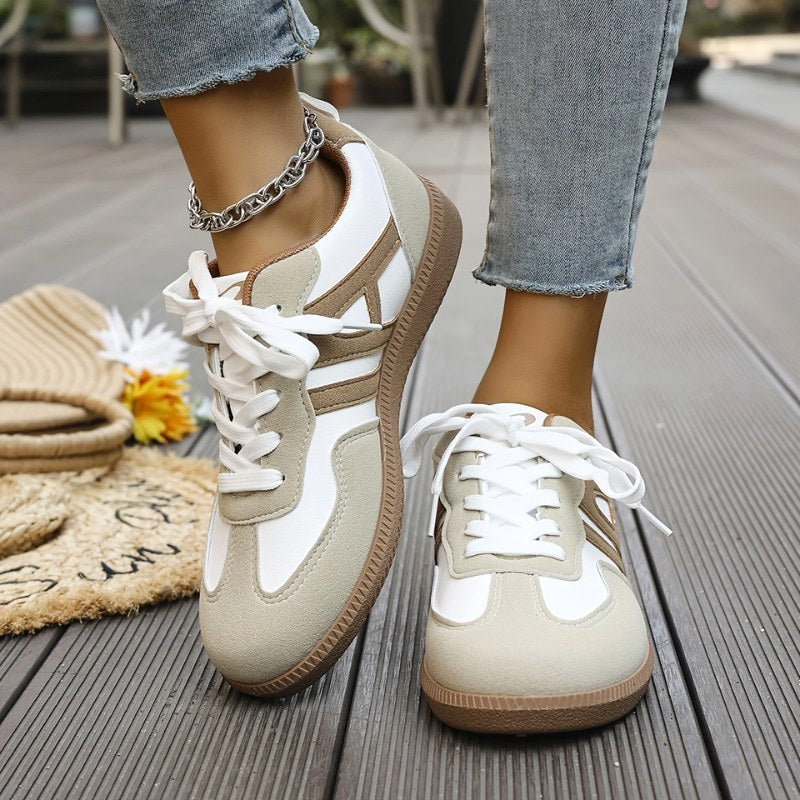 Beatrice | Women's Orthopaedic Slip-On Trainers, Cushioned Walking Shoes | The Dress Cellar | Khaki & White