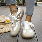 Beatrice | Women's Orthopaedic Slip-On Trainers, Cushioned Walking Shoes | The Dress Cellar | Khaki & White
