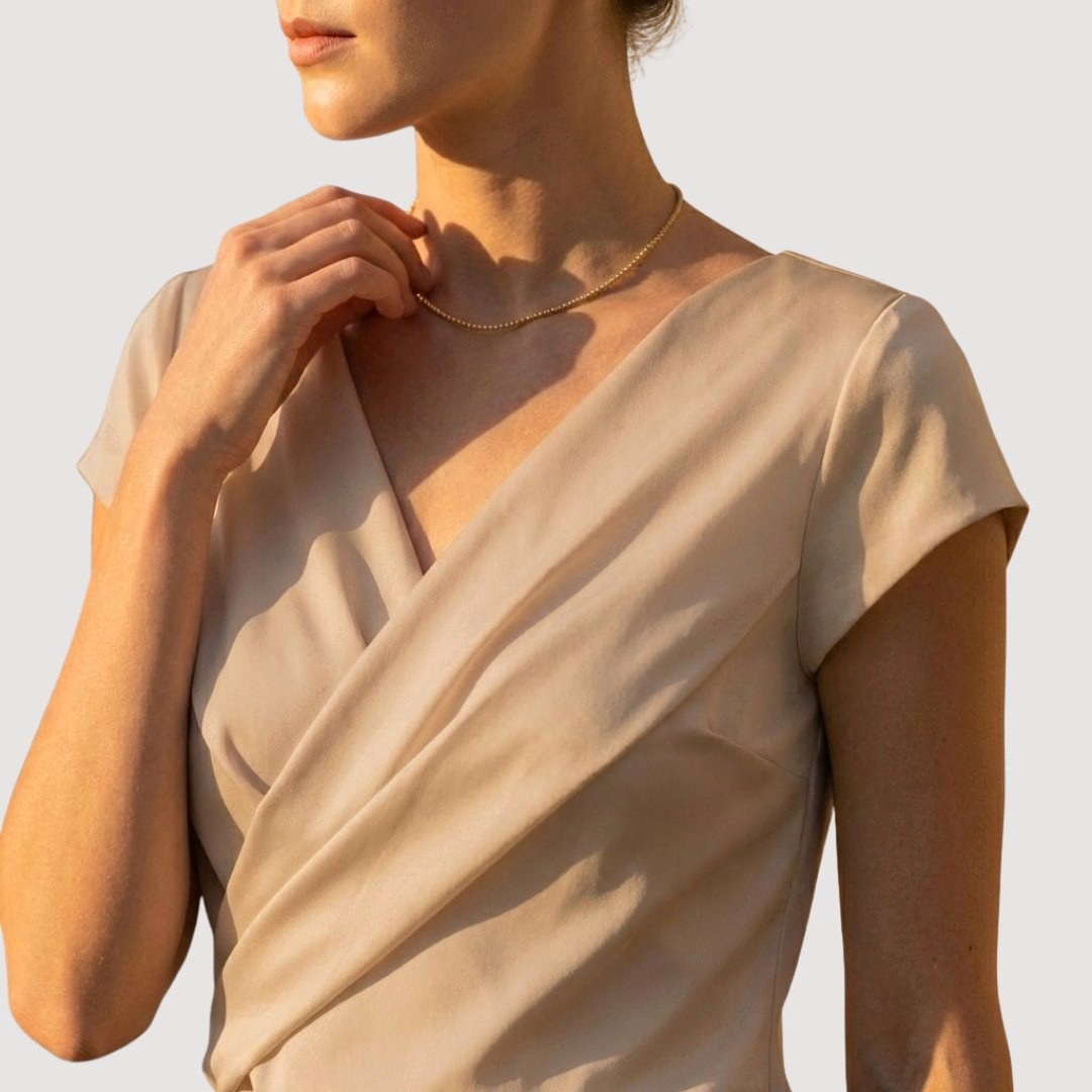 Hadley | Women's Draped V-Neck Blouse, Short-Sleeve Wrap Top | The Dress Cellar