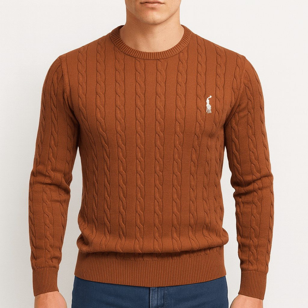Victor | Men's Cable-Knit Sweater, Classic Textured Crew Neck Sweater | The Dress Cellar