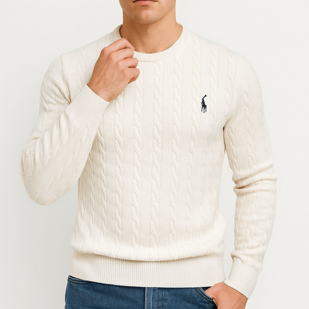 Victor | Men's Cable-Knit Sweater, Classic Textured Crew Neck Sweater | The Dress Cellar