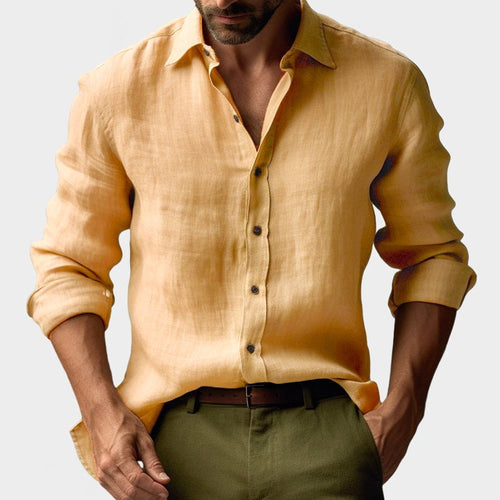 Benjamin | Men's Linen Shirt with Button-Down Collar, Long Sleeves Casual Shirt | The Dress Cellar | Yellow