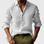 Benjamin | Men's Linen Shirt with Button-Down Collar, Long Sleeves Casual Shirt | The Dress Cellar | White