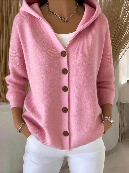 Berenice | Women's Long Sleeve Hooded Cardigan, A-Line Knit Cardigan | The Dress Cellar | Beige