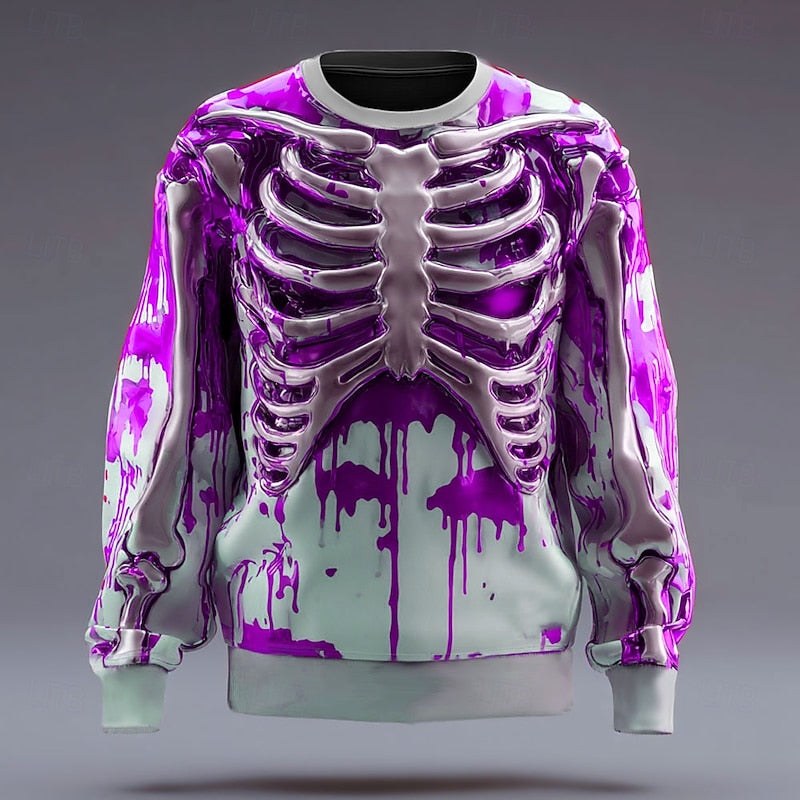 Blake | Women's Skeleton Crew Neck Sweatshirt, Halloween Graphic Sweatshirt | The Dress Cellar | Purple