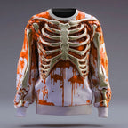 Blake | Women's Skeleton Crew Neck Sweatshirt, Halloween Graphic Sweatshirt | The Dress Cellar | Orange