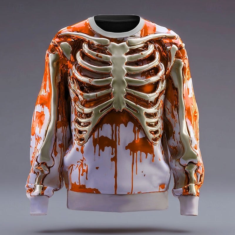 Blake | Women's Skeleton Crew Neck Sweatshirt, Halloween Graphic Sweatshirt | The Dress Cellar | Orange