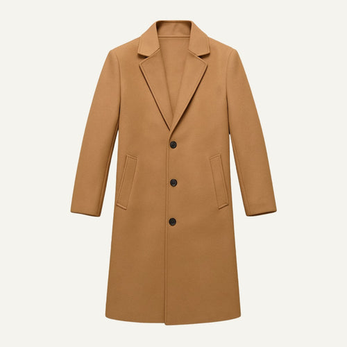 Brandon | Men's Classic Wool Overcoat, Tailored Autumn Coat | The Dress Cellar | Khaki