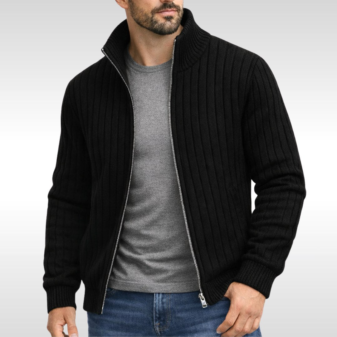 Brandon | Men's Zip Cardigan, Refined Knit Layer | The Dress Cellar | Grey