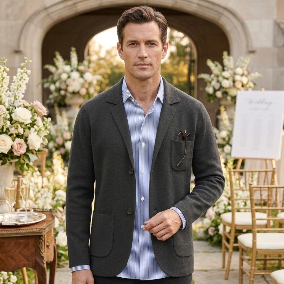 Brett | Men's Oxford Cotton Blazer, Smart Summer Jacket | The Dress Cellar | Blue