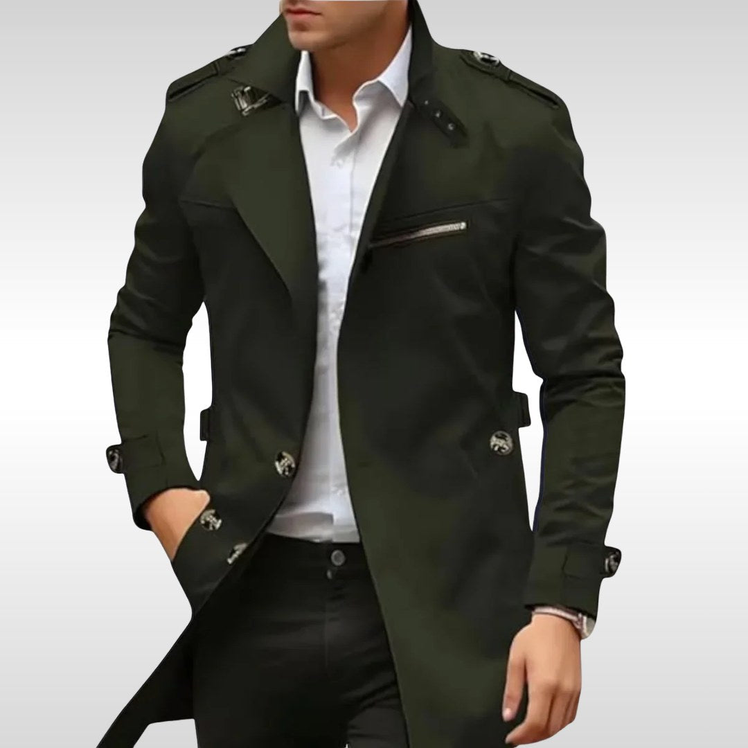 Brett | Women's Classic Trench Coat, Tailored Autumn Coat | The Dress Cellar | Green