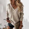 Brielle | Women's Relaxed V-Neck Oversized Jumper, Chunky Knit Sweater | The Dress Cellar | Beige