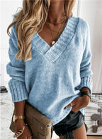 Brielle | Women's Relaxed V-Neck Oversized Jumper, Chunky Knit Sweater | The Dress Cellar | Black